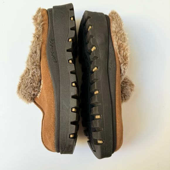 Skechers Brown Black Fuzzy inside Fortress Clog Slipper Shoes Women's 8 - Picture 7 of 11